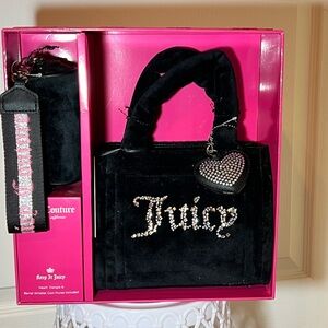 Juicy Couture Black Velvet barrel wristlet and Coin purse Set NWT/NIB